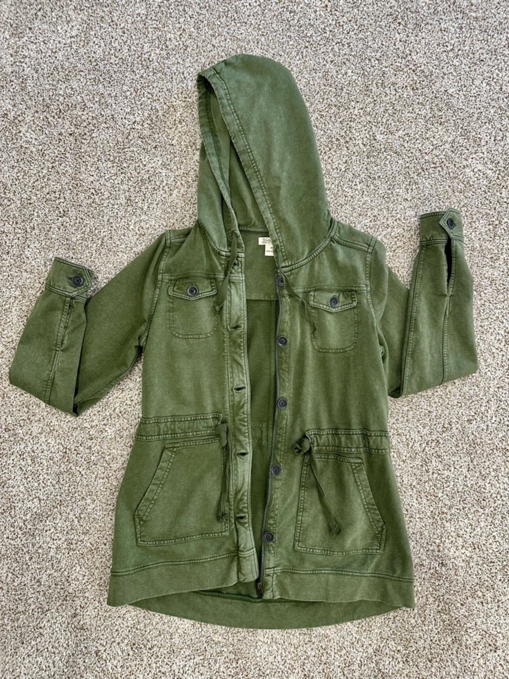 Lucky Brand Hooded Jersey Knit Zip Button Utility Jacket
